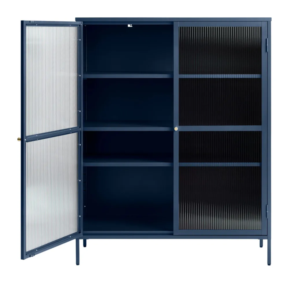 No name BJORN Vaisselier 2 portes en verre strié et métal H140cm