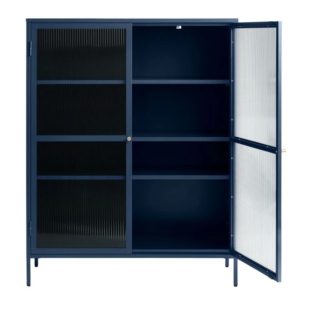 No name BJORN Vaisselier 2 portes en verre strié et métal H140cm