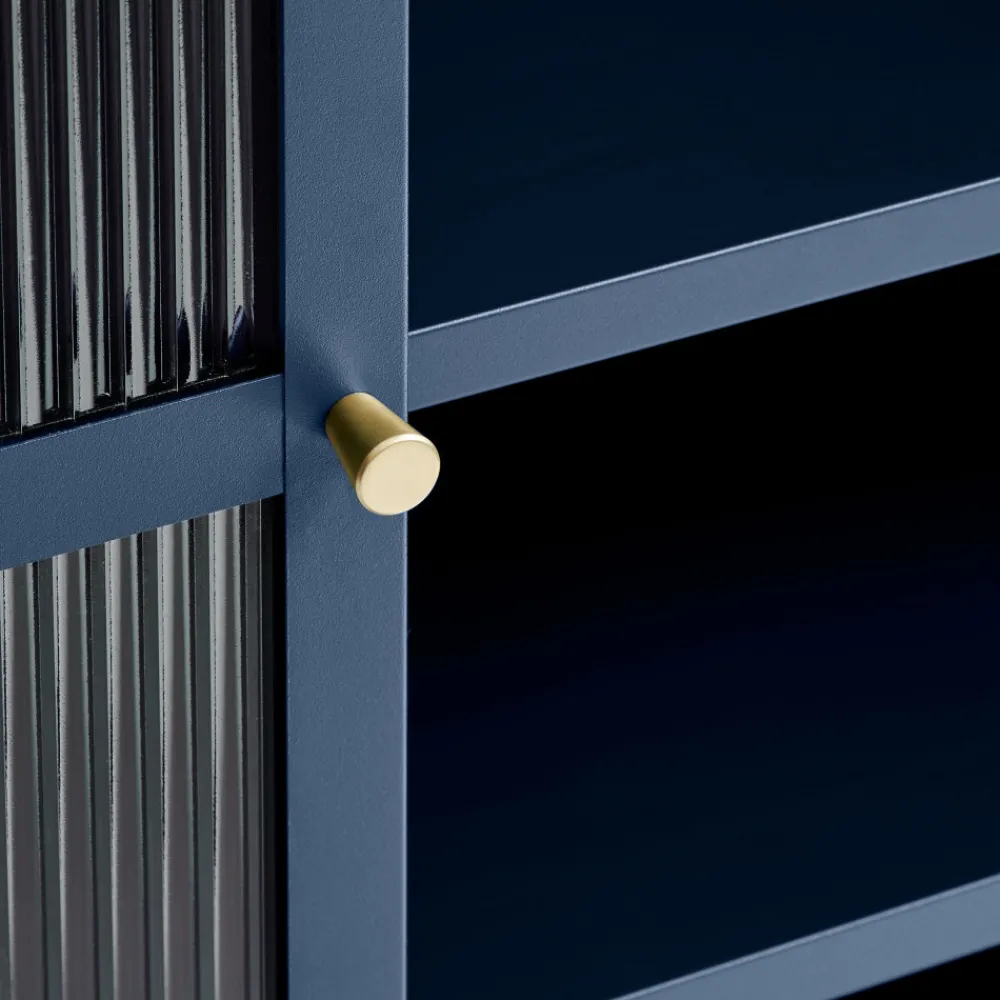 No name BJORN Vaisselier 2 portes en verre strié et métal H140cm