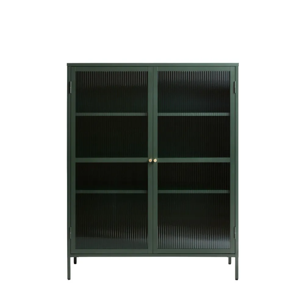 No name BJORN Vaisselier 2 portes en verre strié et métal H140cm