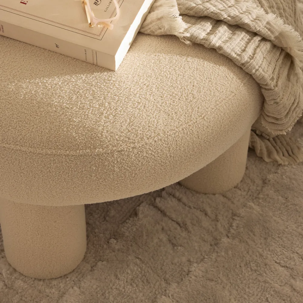 Drawer BLOOMI Tabouret rond XL en tissu bouclette ø60cm
