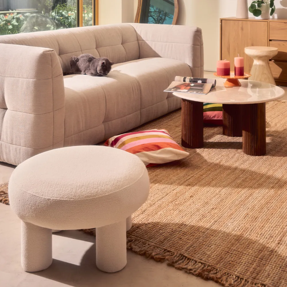 Drawer BLOOMI Tabouret rond XL en tissu bouclette ø60cm