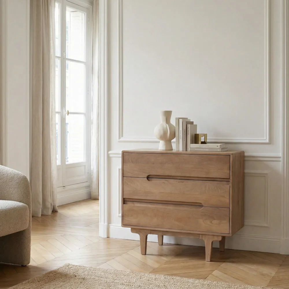 Drawer BOGOR Commode 3 tiroirs en bois massif L80cm