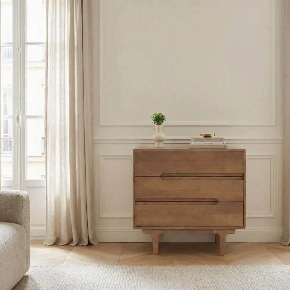 Drawer BOGOR Commode 3 tiroirs en bois massif L80cm