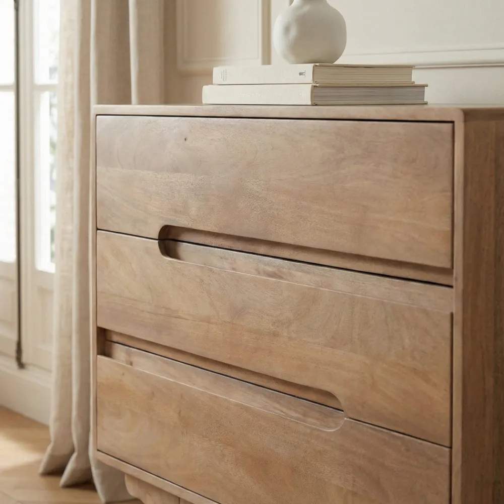 Drawer BOGOR Commode 3 tiroirs en bois massif L80cm