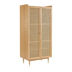 No name BOMBONG Armoire 2 portes en bois et cannage
