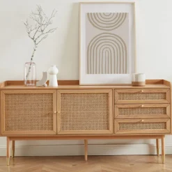 No name BOMBONG Buffet 2 portes 3 tiroirs en bois et cannage L180cm