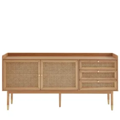 No name BOMBONG Buffet 2 portes 3 tiroirs en bois et cannage L180cm