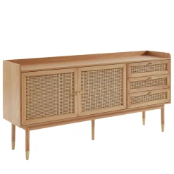 No name BOMBONG Buffet 2 portes 3 tiroirs en bois et cannage L180cm