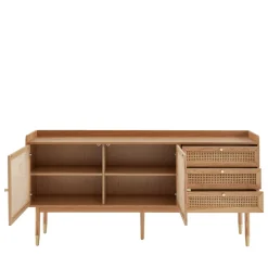 No name BOMBONG Buffet 2 portes 3 tiroirs en bois et cannage L180cm