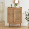 No name BOMBONG Buffet haut 2 portes en bois et cannage L90cm