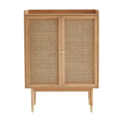 No name BOMBONG Buffet haut 2 portes en bois et cannage L90cm
