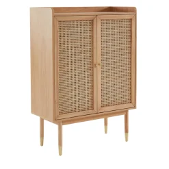 No name BOMBONG Buffet haut 2 portes en bois et cannage L90cm