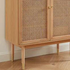 No name BOMBONG Buffet haut 2 portes en bois et cannage L90cm