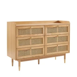 No name BOMBONG Commode 6 tiroirs en bois et cannage L120cm