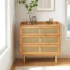 No name BOMBONG Commode 3 tiroirs en bois et cannage L85cm