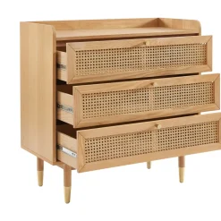 No name BOMBONG Commode 3 tiroirs en bois et cannage L85cm