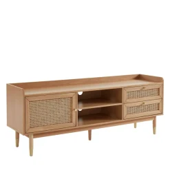 No name BOMBONG Meuble TV 1 porte 2 tiroirs en bois et cannage L160cm