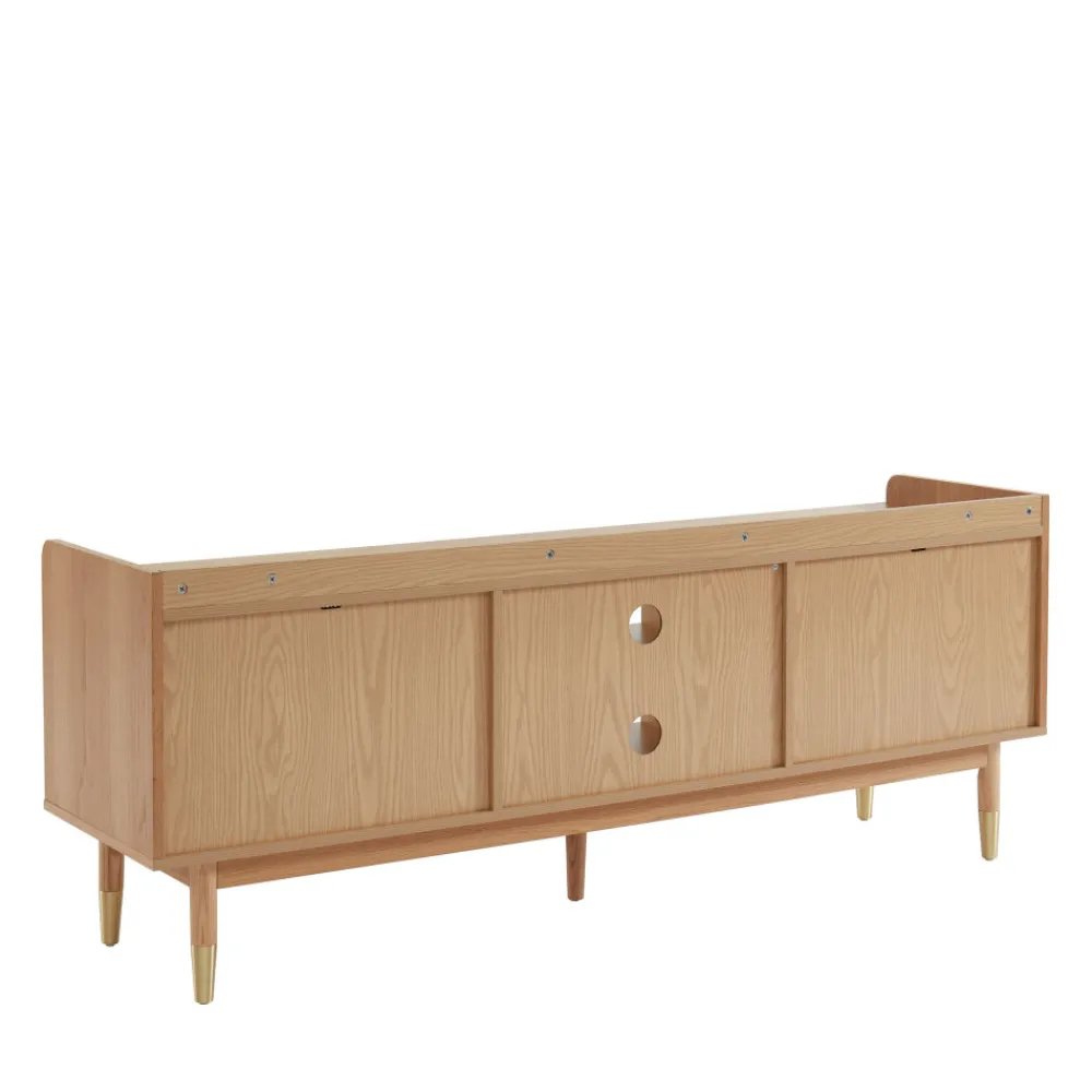 No name BOMBONG Meuble TV 1 porte 2 tiroirs en bois et cannage L160cm