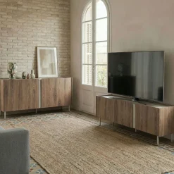 Drawer BOXY Buffet 4 portes en bois et effet travertin L180cm