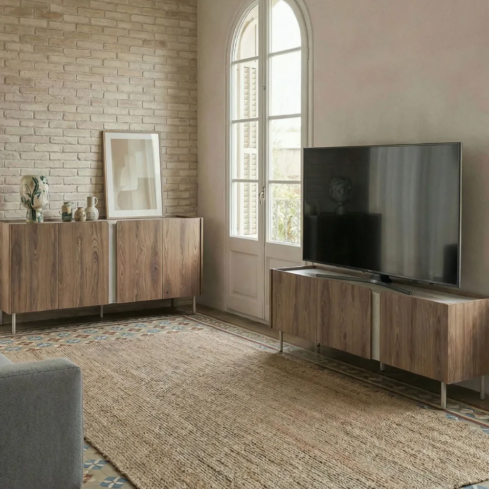 Drawer BOXY Buffet 4 portes en bois et effet travertin L180cm