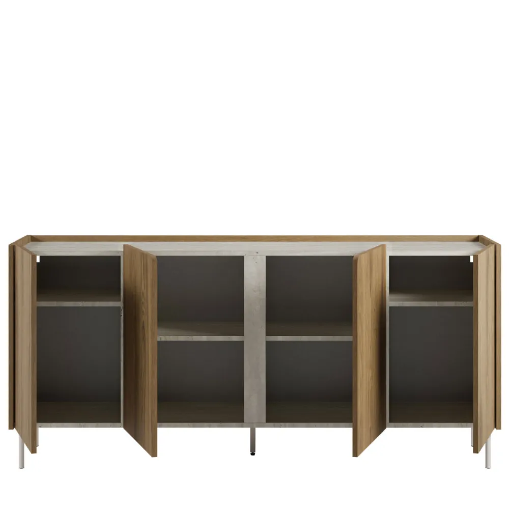 Drawer BOXY Buffet 4 portes en bois et effet travertin L180cm