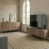 Drawer BOXY Meuble TV 3 portes en bois et effet travertin L140cm