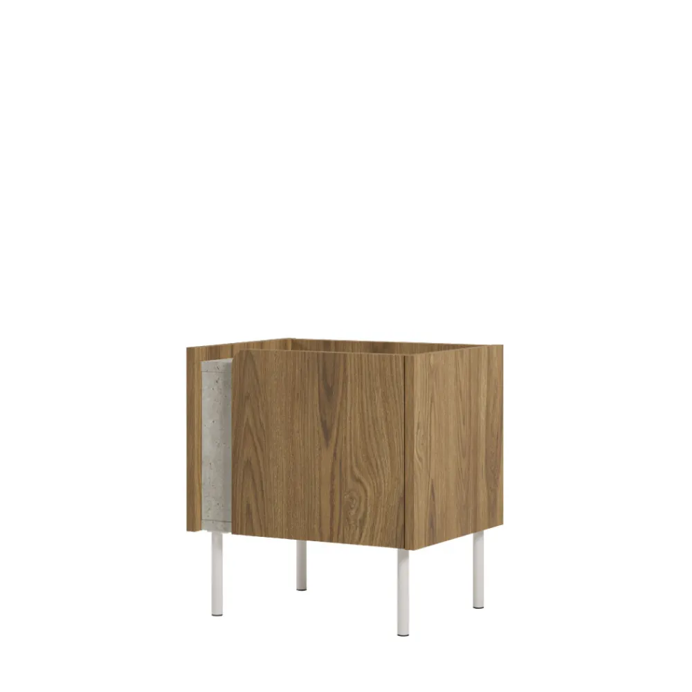 Drawer BOXY Table de chevet 1 porte en bois et effet travertin