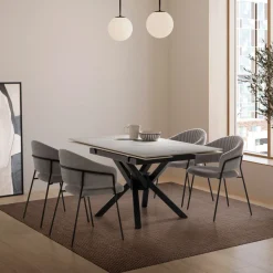 No name BRELYN Table à manger extensible 6 à 8 personnes en céramique et métal 90-150x150cm