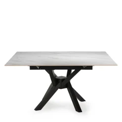 No name BRELYN Table à manger extensible 6 à 8 personnes en céramique et métal 90-150x150cm