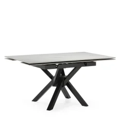 No name BRELYN Table à manger extensible 6 à 8 personnes en céramique et métal 90-150x150cm