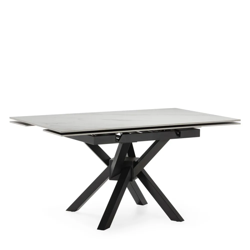 No name BRELYN Table à manger extensible 6 à 8 personnes en céramique et métal 90-150x150cm