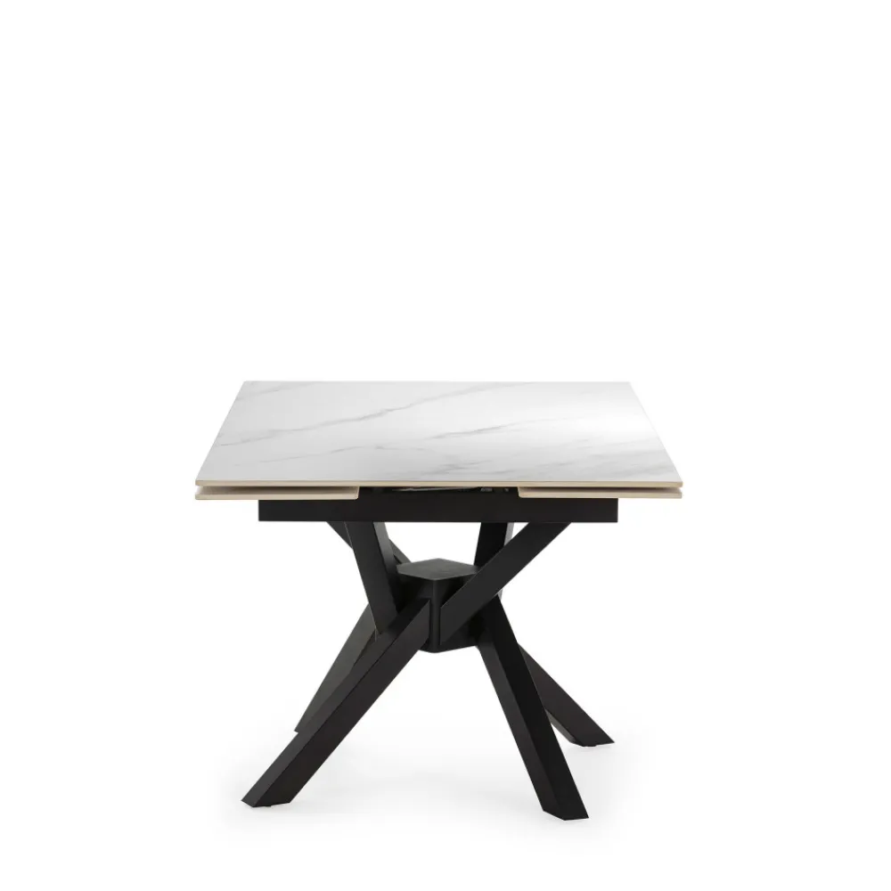No name BRELYN Table à manger extensible 6 à 8 personnes en céramique et métal 90-150x150cm