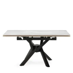 No name BRELYN Table à manger extensible 6 à 8 personnes en céramique et métal 90-150x150cm