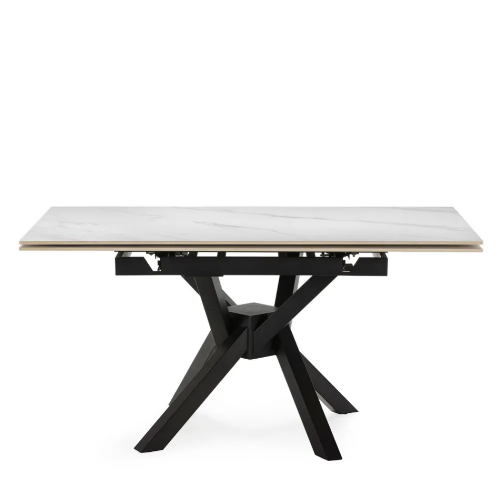No name BRELYN Table à manger extensible 6 à 8 personnes en céramique et métal 90-150x150cm