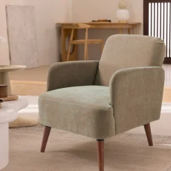 Drawer BROOKS Fauteuil rétro en tissu chenille pieds bois foncé