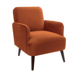 Drawer BROOKS Fauteuil rétro en velours pieds bois foncé