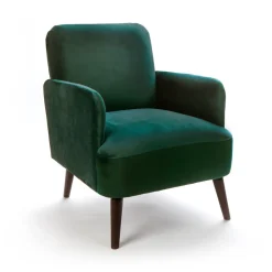 Drawer BROOKS Fauteuil rétro en velours pieds bois foncé