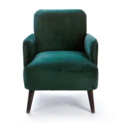 Drawer BROOKS Fauteuil rétro en velours pieds bois foncé