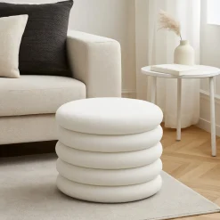 Drawer BUBBLE Lot de 2 poufs coffres ronds en tissu bouclette ø47cm