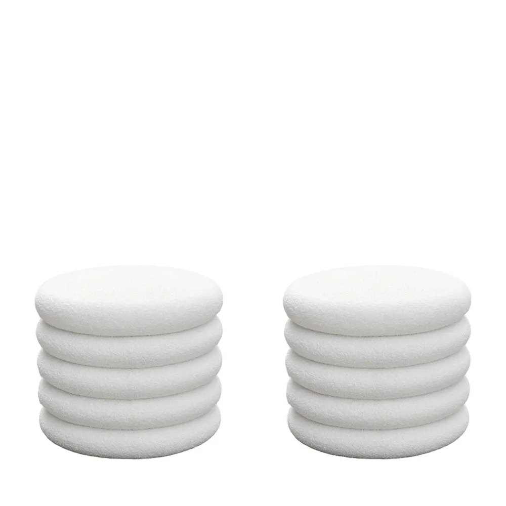 Drawer BUBBLE Lot de 2 poufs coffres ronds en tissu bouclette ø47cm