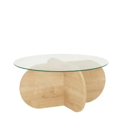 Drawer BULLY Table basse ronde en verre trempé et bois ø75cm