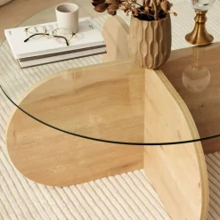 Drawer BULLY Table basse ronde en verre trempé et bois ø75cm