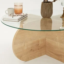 Drawer BULLY Table basse ronde en verre trempé et bois ø75cm