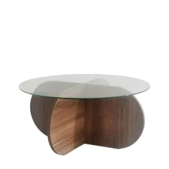 Drawer BULLY Table basse ronde en verre trempé et bois ø75cm