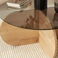 Drawer BULLY Table basse ronde en verre trempé et bois ø75cm