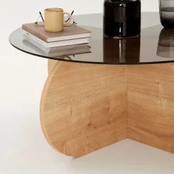 Drawer BULLY Table basse ronde en verre trempé et bois ø75cm