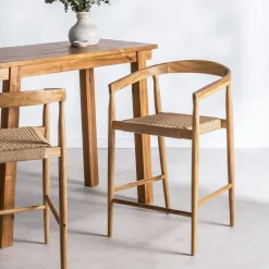 Drawer BURI Lot de 2 fauteuils de bar en teck et corde tressé H65cm