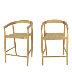 Drawer BURI Lot de 2 fauteuils de bar en teck et corde tressé H65cm