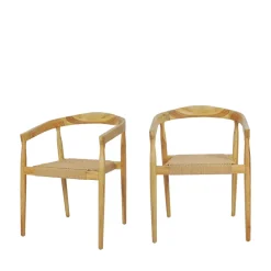 Drawer BURI Lot de 2 fauteuils de table en teck et corde tressé